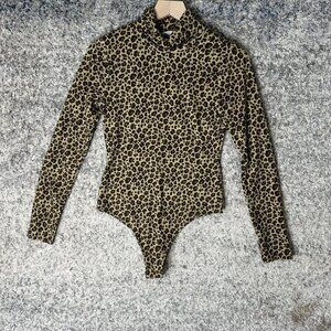 Lovers + Friends Bodysuit Womens Medium Brown Leopard Print Long Sleeve Top